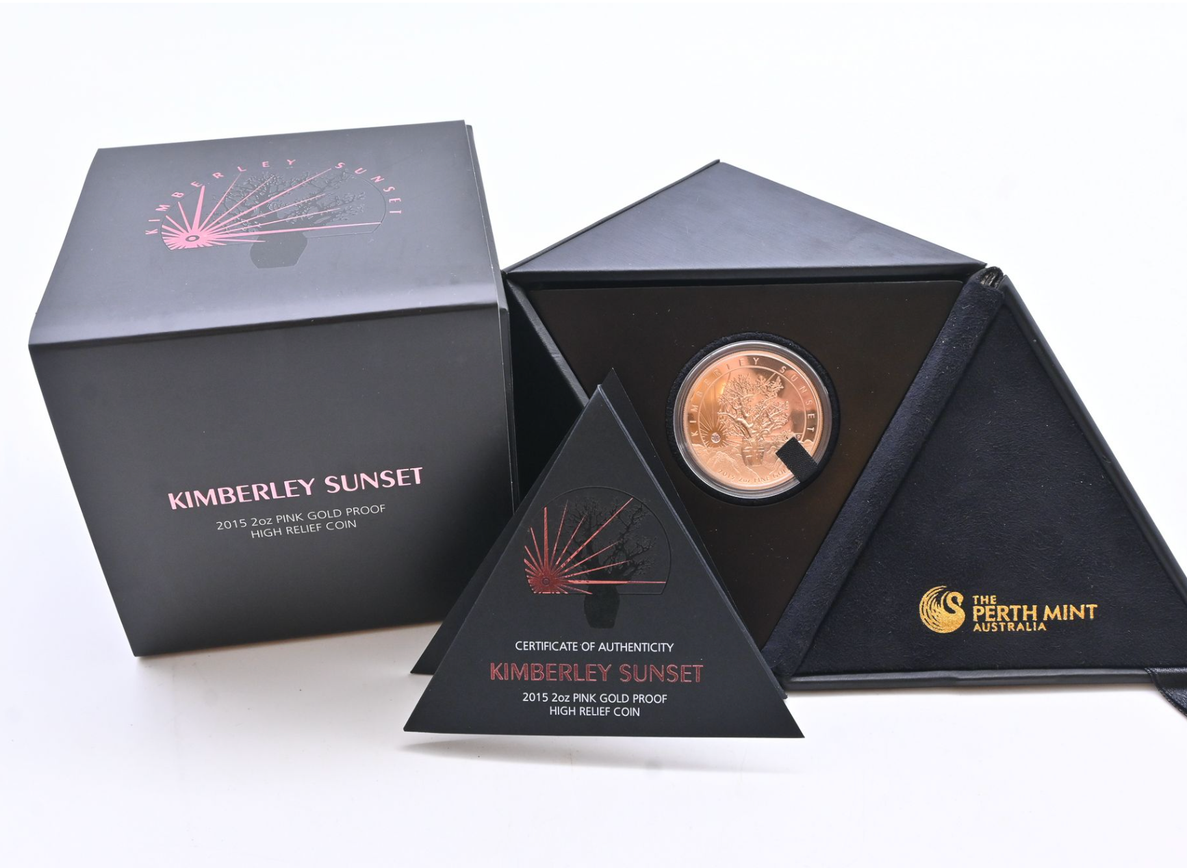 2015 Kimberley Sunset 2oz Pink Gold Proof Coin, FDC