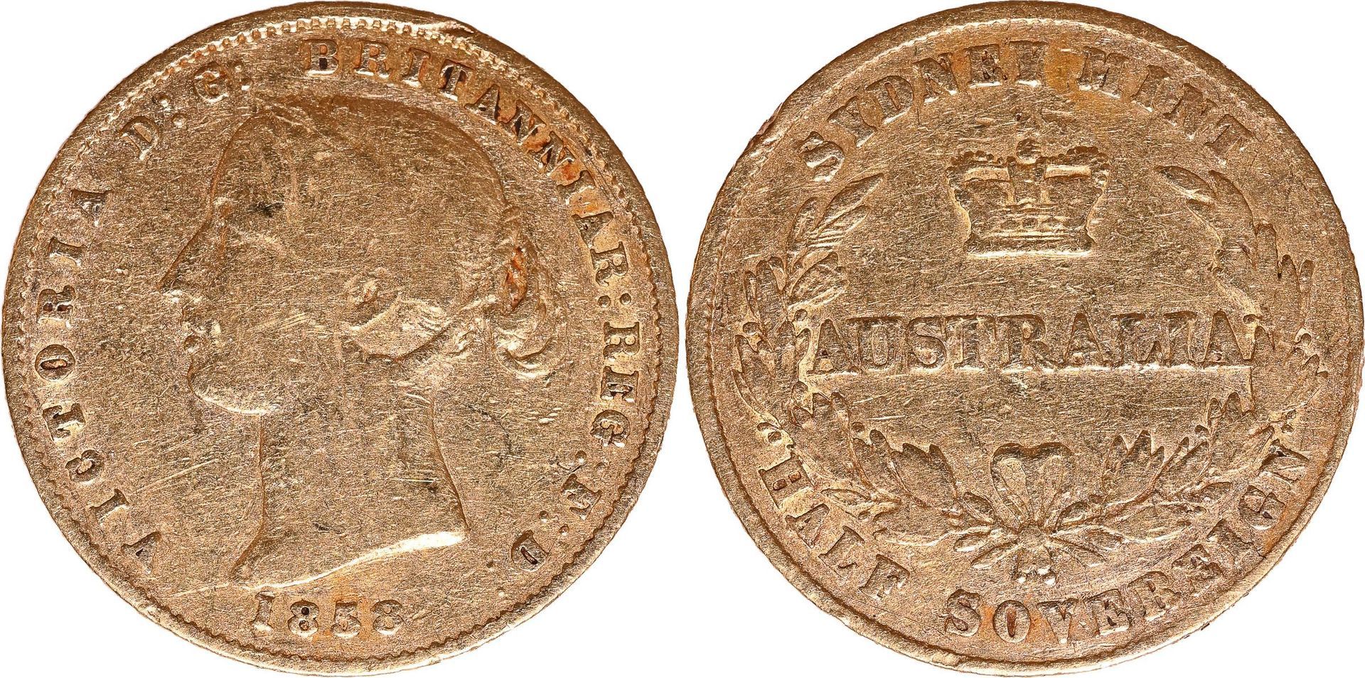 Sydney Mint Type II gold half sovereign, obverse and reverse