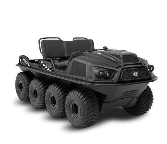 A Black Amphibious Vehicle With Six Wheels on a White Background — MPE Adventure Quads & Bikes In Lake Macquarie, NSW
