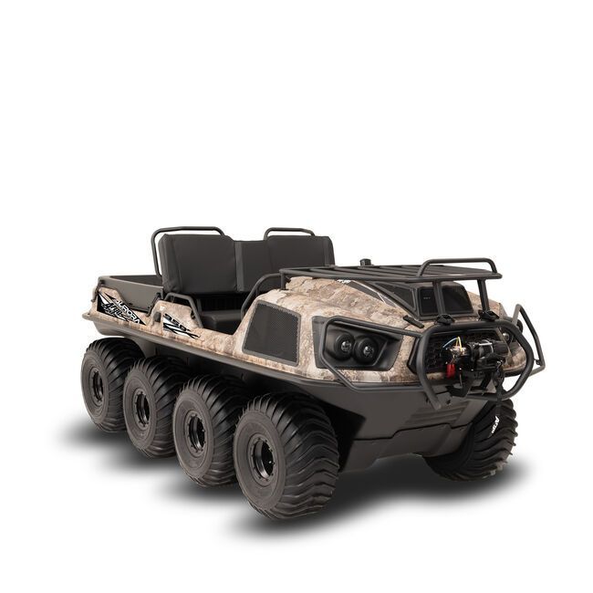 Six-wheeled off-road amphibious vehicle with black seats and rugged tires — MPE Adventure Quads & Bikes In Maitland, NSW