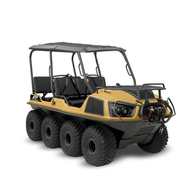 A Black Vehicle With Six Wheels on a White Background — MPE Adventure Quads & Bikes In Thornton, NSW