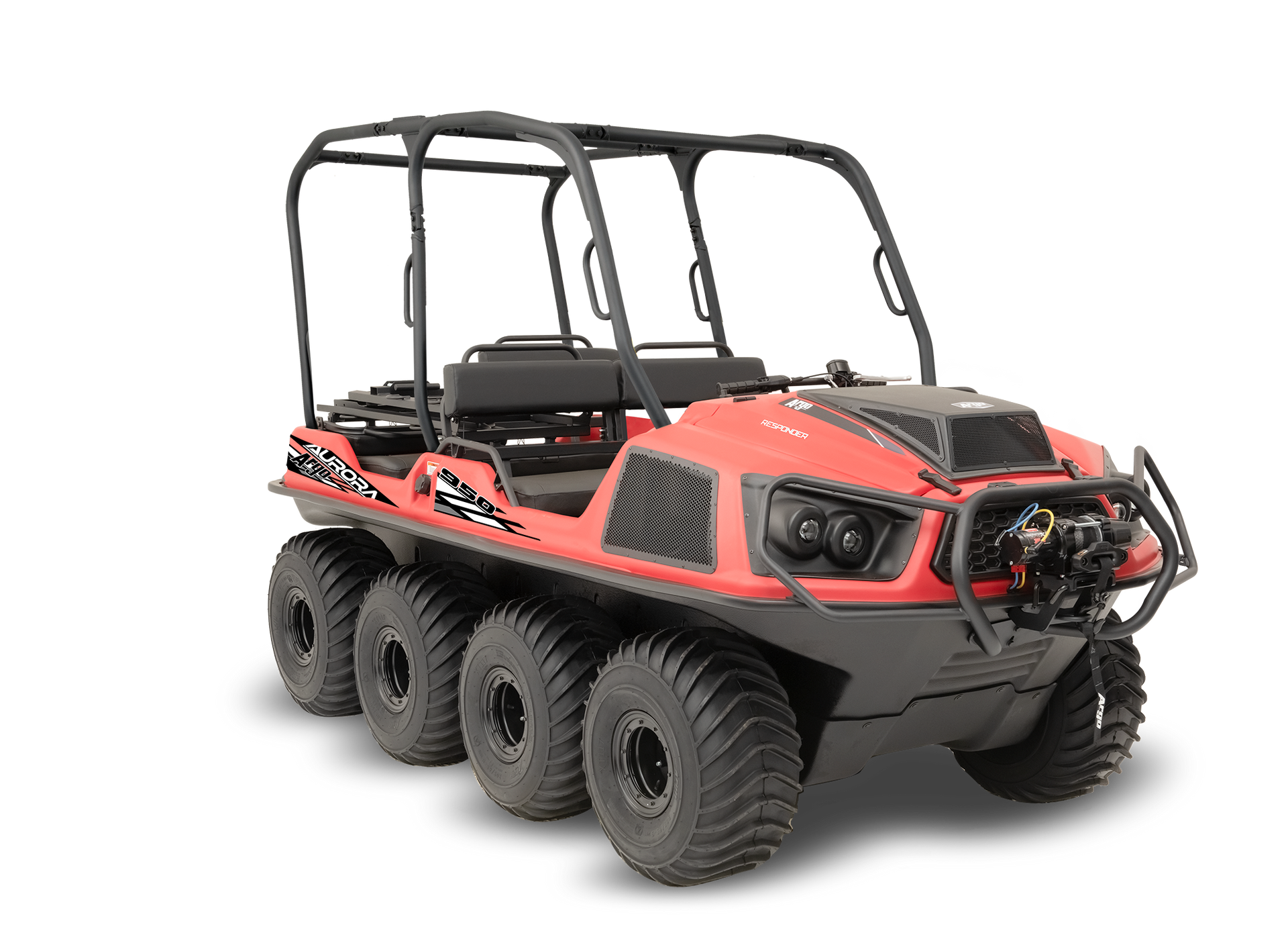Red six-wheeled off-road utility vehicle with roll cage and black canopy — MPE Adventure Quads & Bikes In Maitland, NSW
