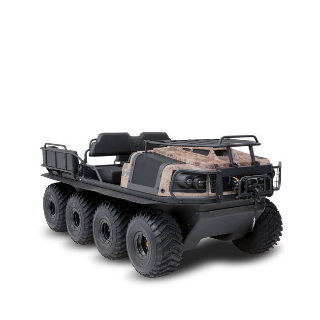 A Black Amphibious Vehicle With Six Wheels on a White Background — MPE Adventure Quads & Bikes In Thornton, NSW