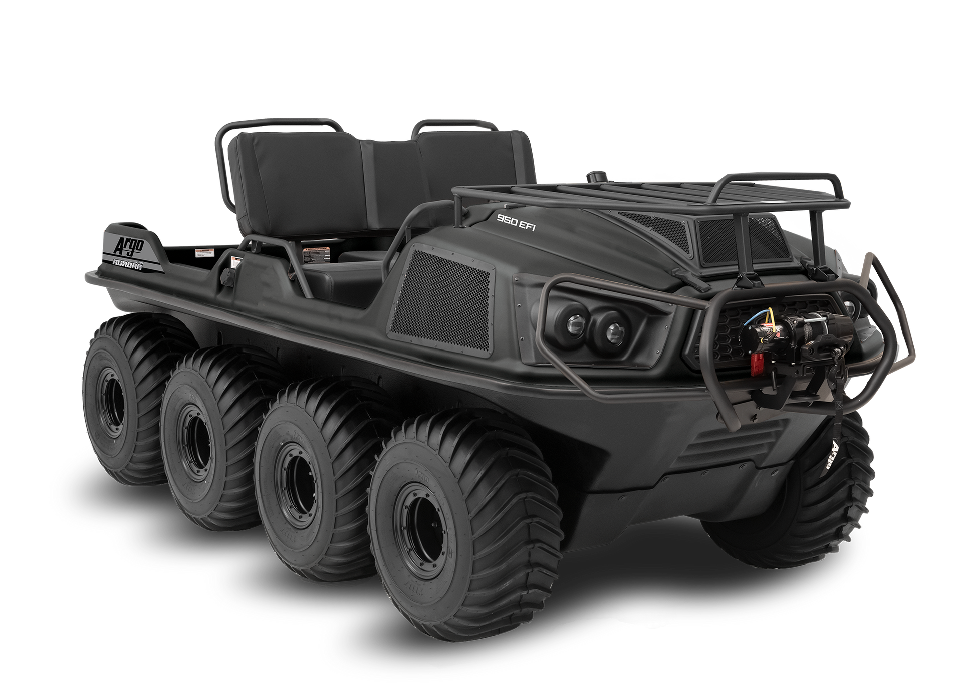 Black six-wheeled off-road amphibious vehicle with open seats and rugged tires — MPE Adventure Quads & Bikes In Maitland, NSW