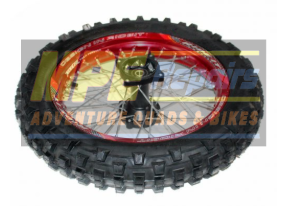 Red Dirt Bike Wheel With Black Tire, Spokes, and Hub — MPE Adventure Quads & Bikes In Thornton, NSW