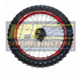 Black and Red Dirt Bike Wheel With Tire — MPE Adventure Quads & Bikes In Thornton, NSW