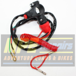Red Kill Switch With Coiled Lanyard Black Handle, and Wires — MPE Adventure Quads & Bikes In Thornton, NSW
