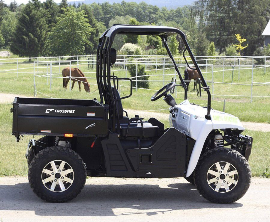 A Black and White Utility Vehicle is Parked in a Grassy Field — MPE Adventure Quads & Bikes In Taree, NSW