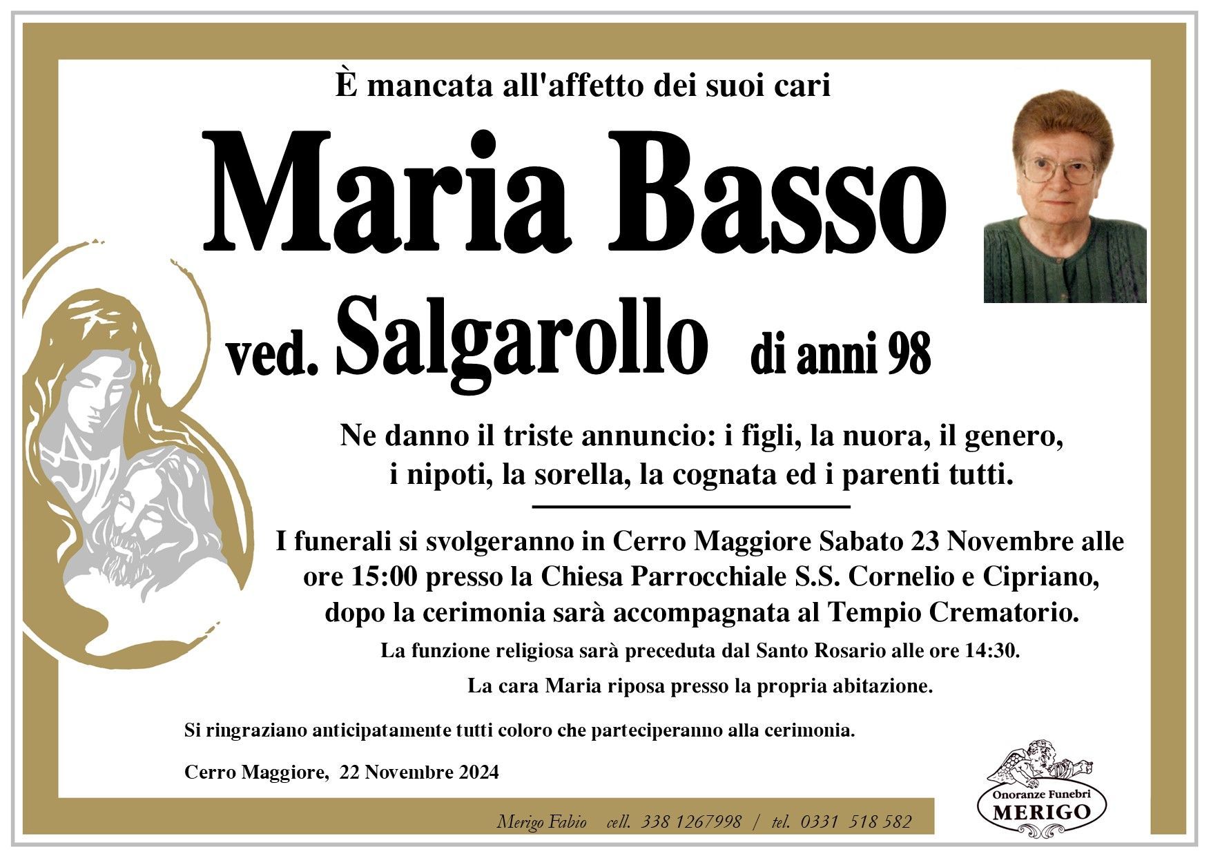necrologio Maria Basso ved. Salgarollo