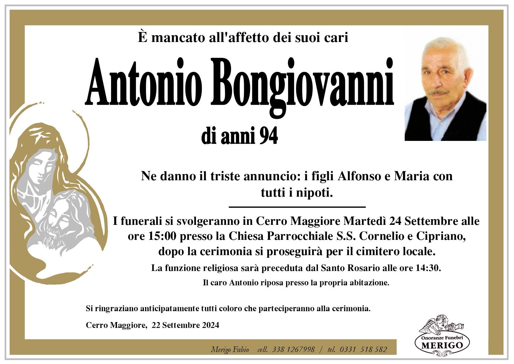necrologio Antonio Bongiovanni