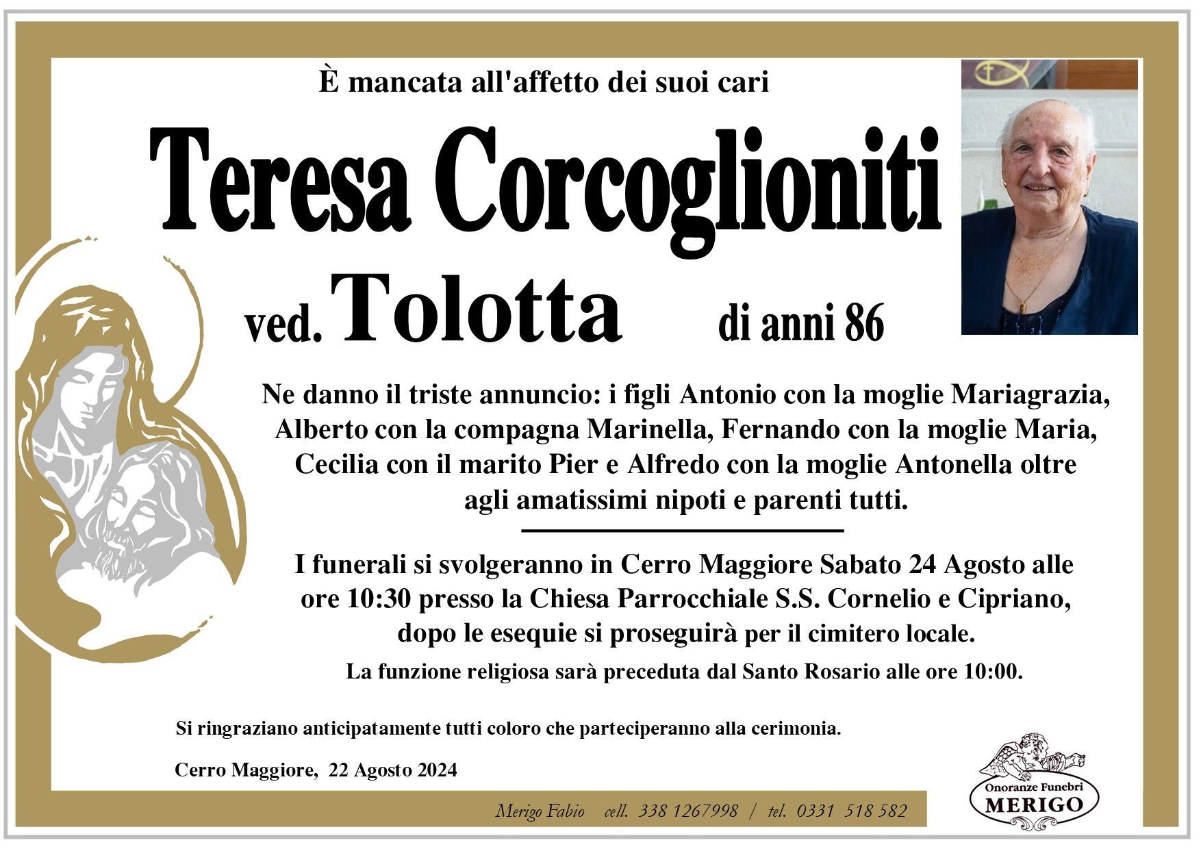 necrologio Teresa Corcoglioniti ved. Tolotta