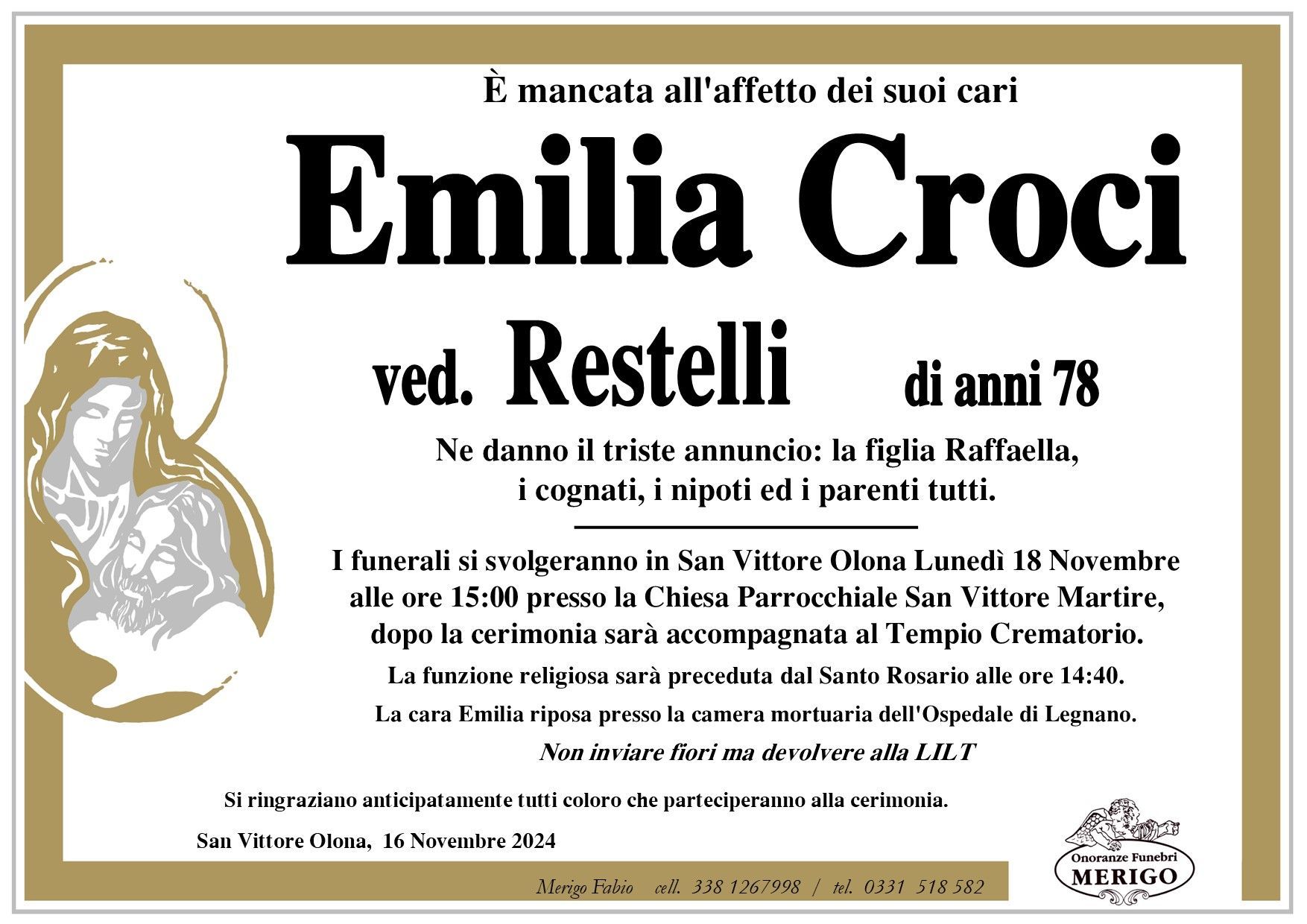 necrologio Emilia Croci ved. Restelli