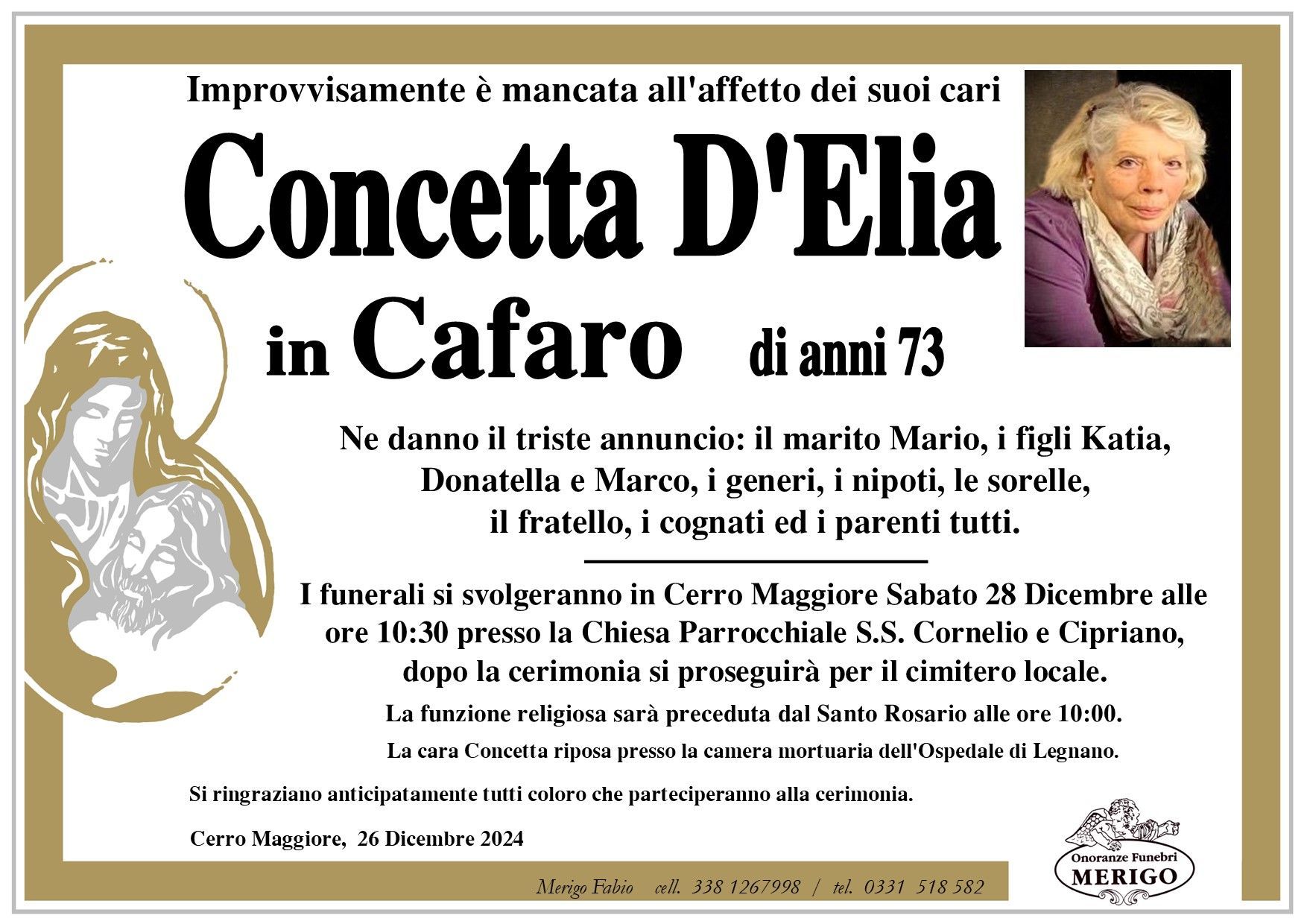 necrologio Concetta D'Elia in Cafaro