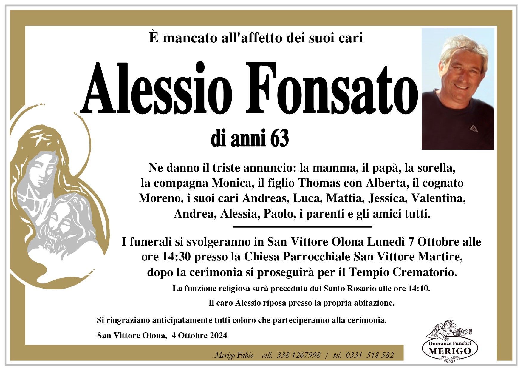 necrologio Alessio Fonsato