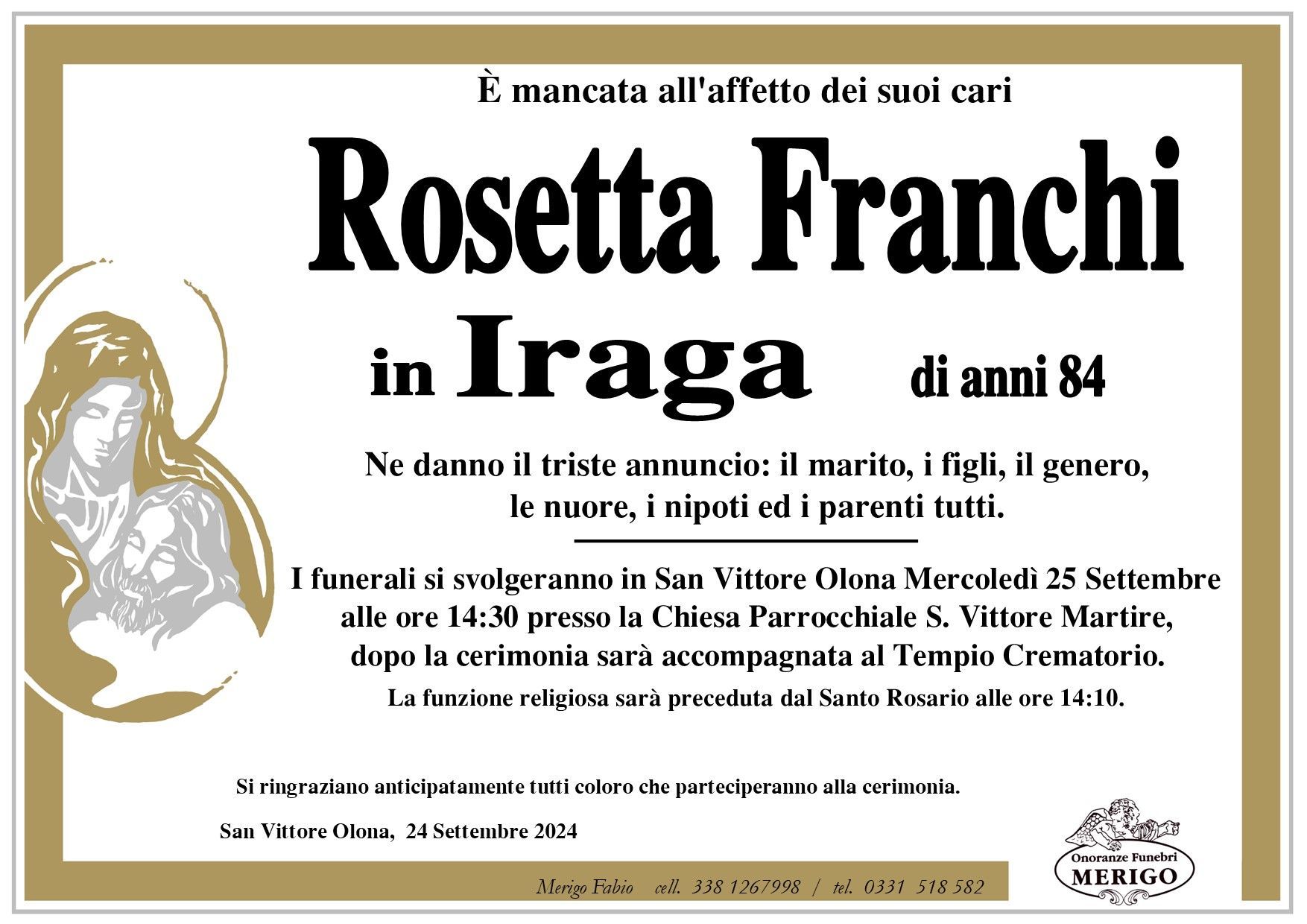 necrologio Rosetta Franchi in Iraga