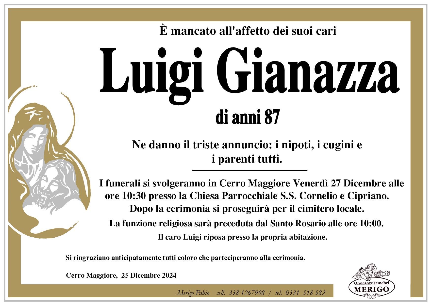necrologio Luigi Gianazza