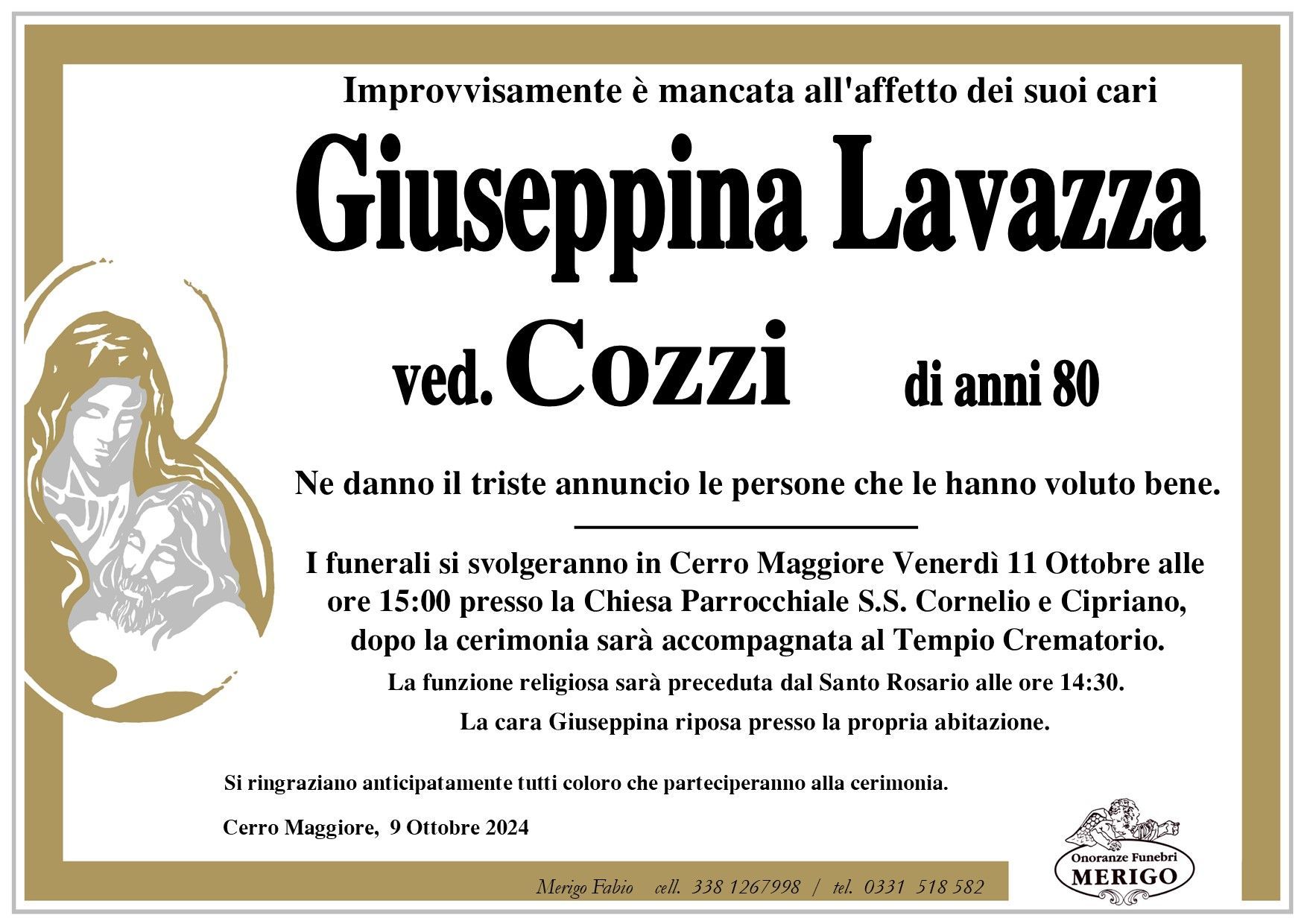 necrologio Giuseppina Lavazza ved. Cozzi