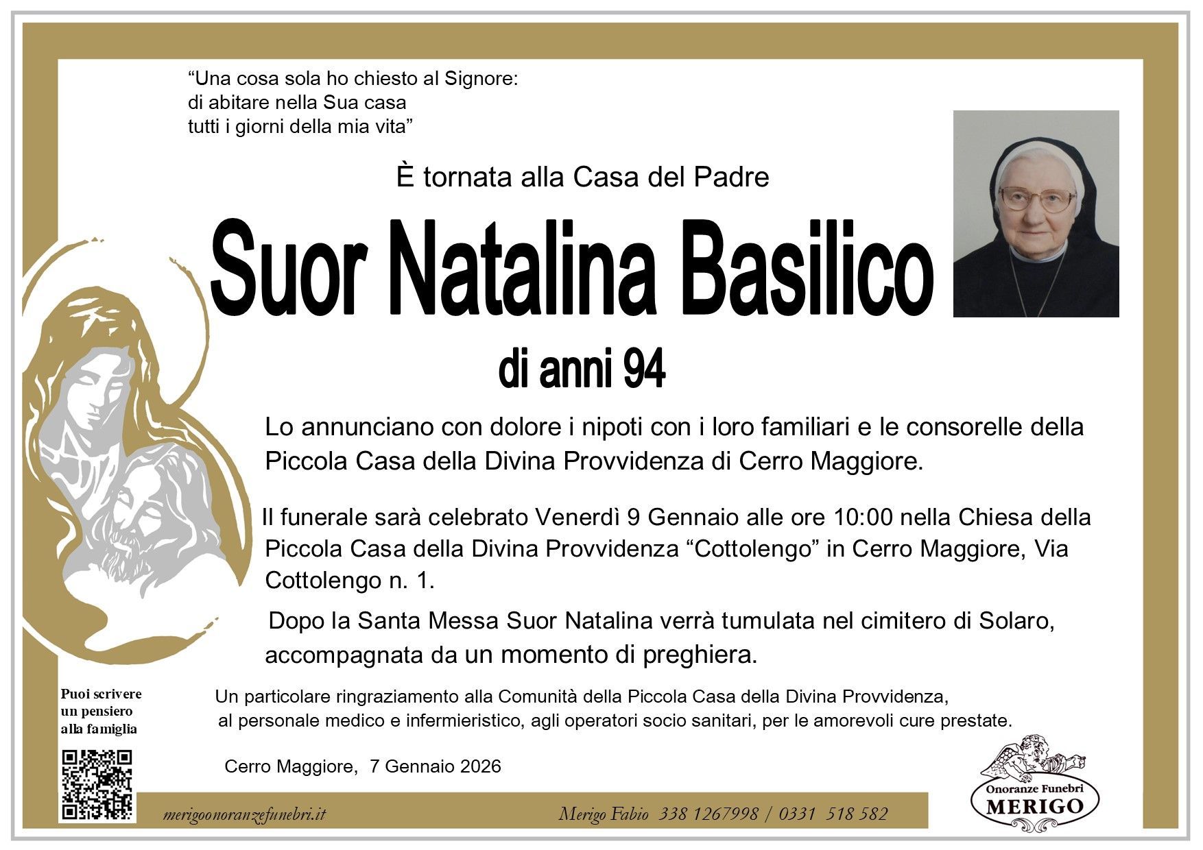 necrologio Suor Natalina Basilico
