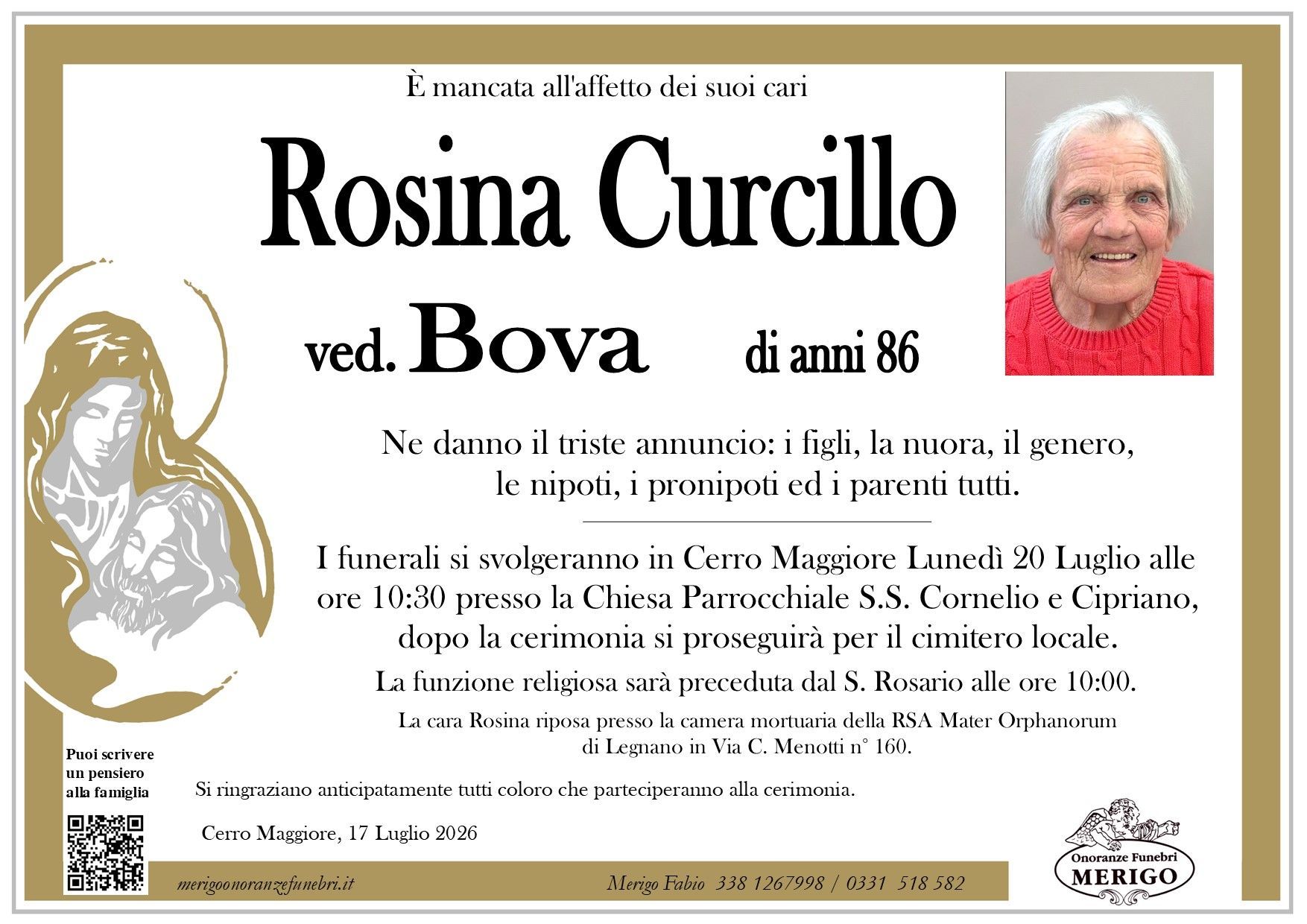 necrologio Rosina Curcilla ved. Bova