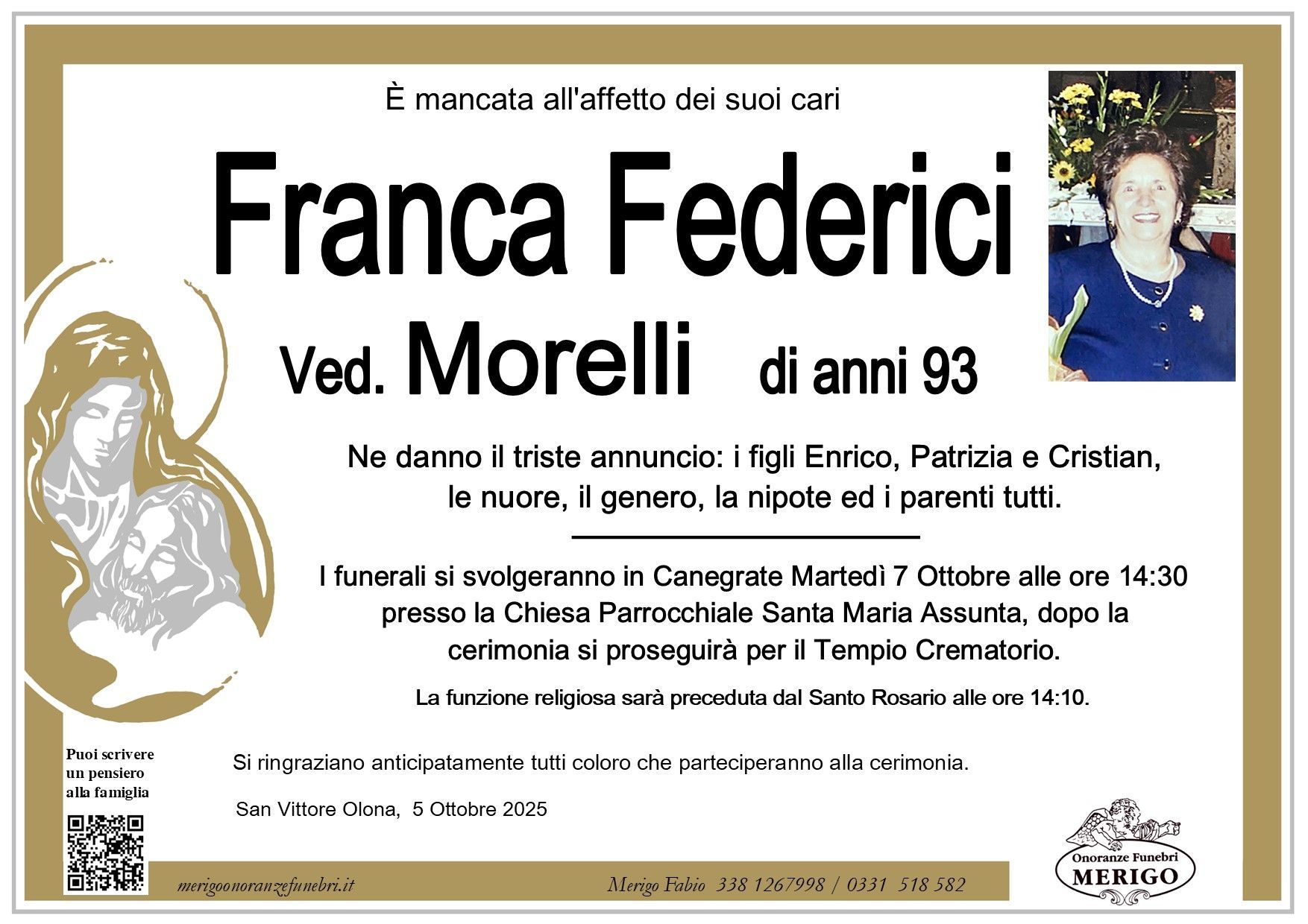 necrologio Franca Federici ved. Morelli