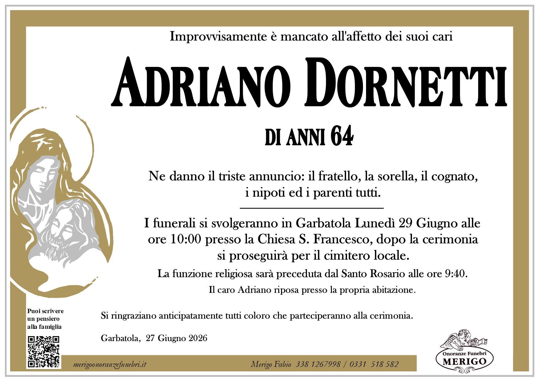 necrologio Adriano Dornetti