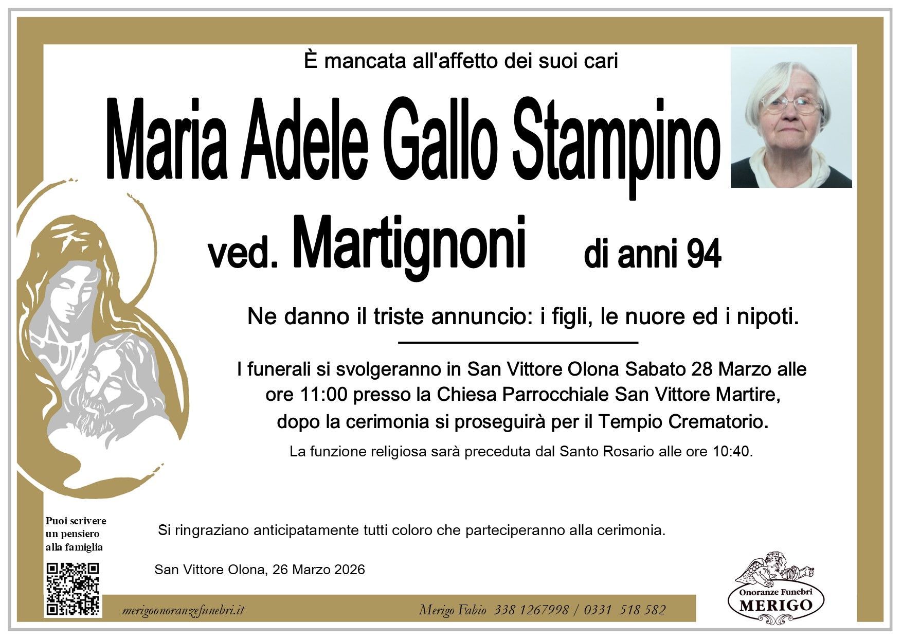 necrologio Maria Adele Gallo Stampino ved. Martignoni