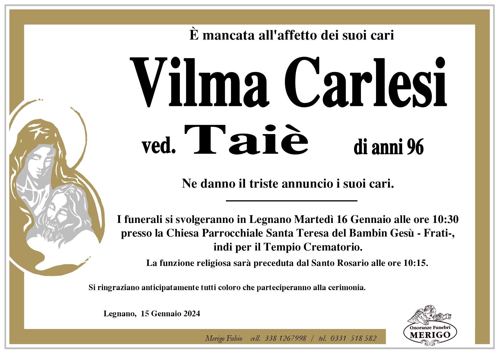 necrologio Vilma Carlesi