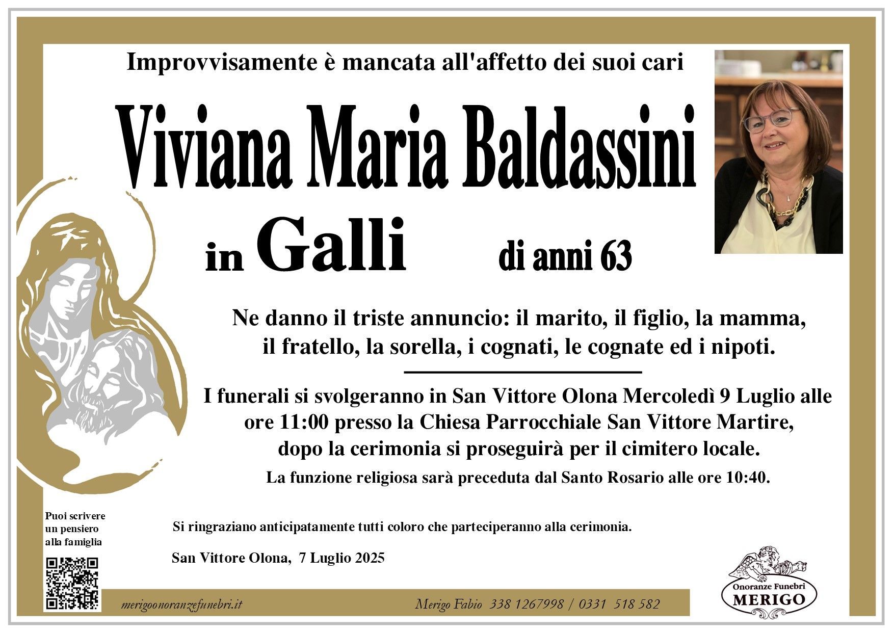 necrologio Viviana Maria Baldassini in Galli