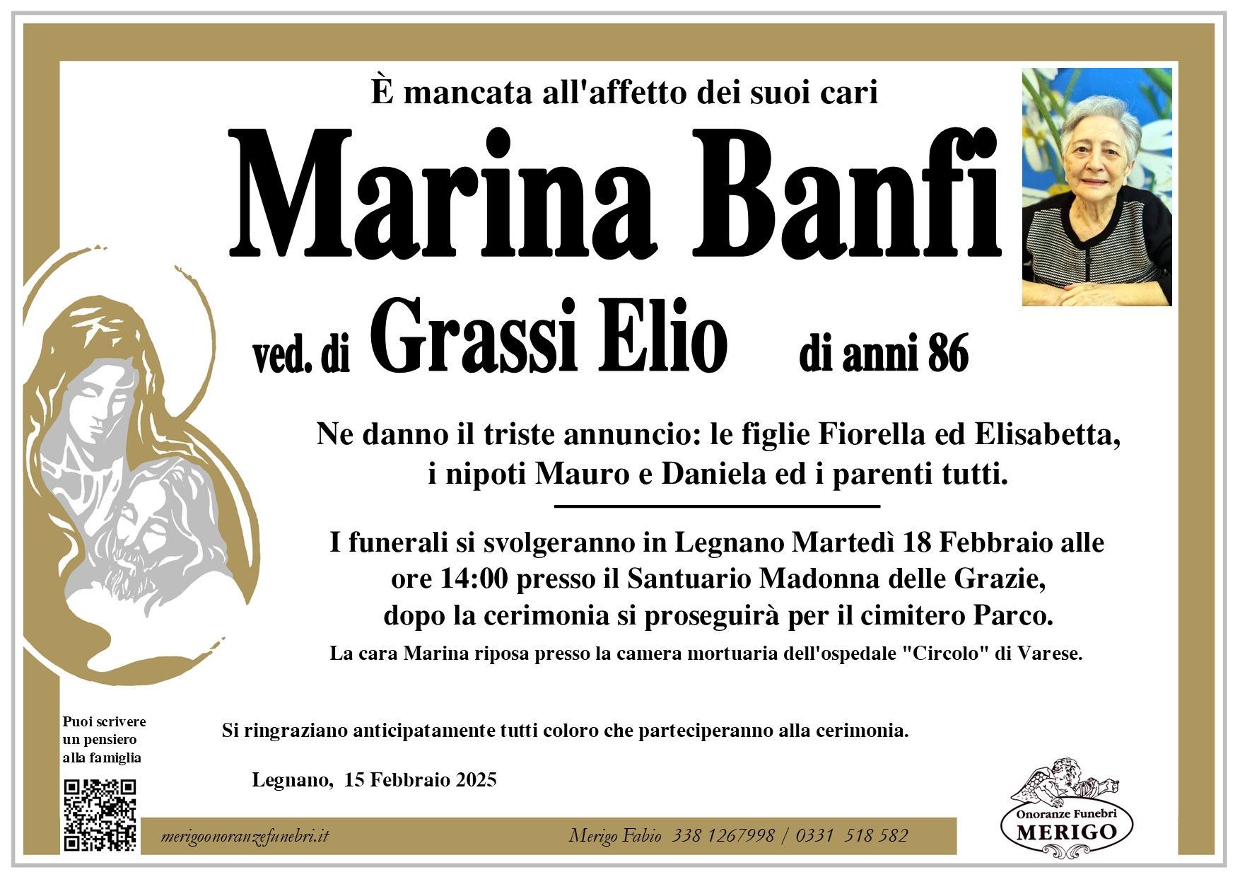necrologio Marina Banfi vedova di Grassi Elio