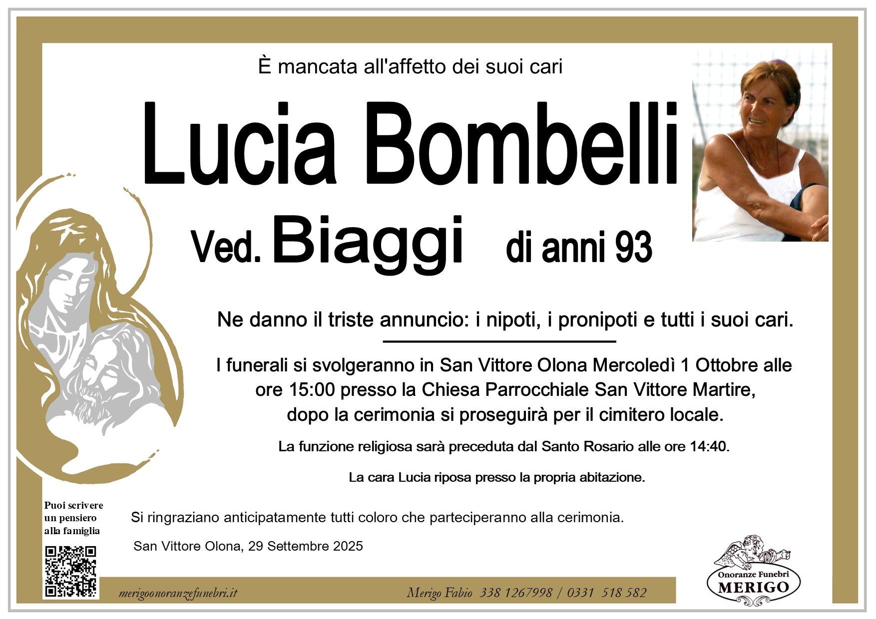 necrologio Lucia Bombelli ved. Biaggi