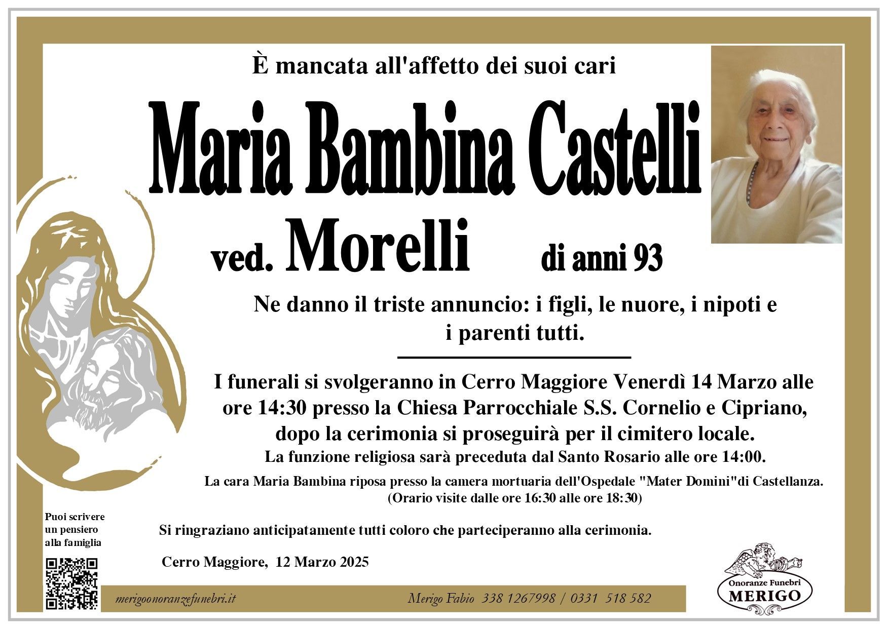 necrologio Maria Bambina Castelli ved. Morelli