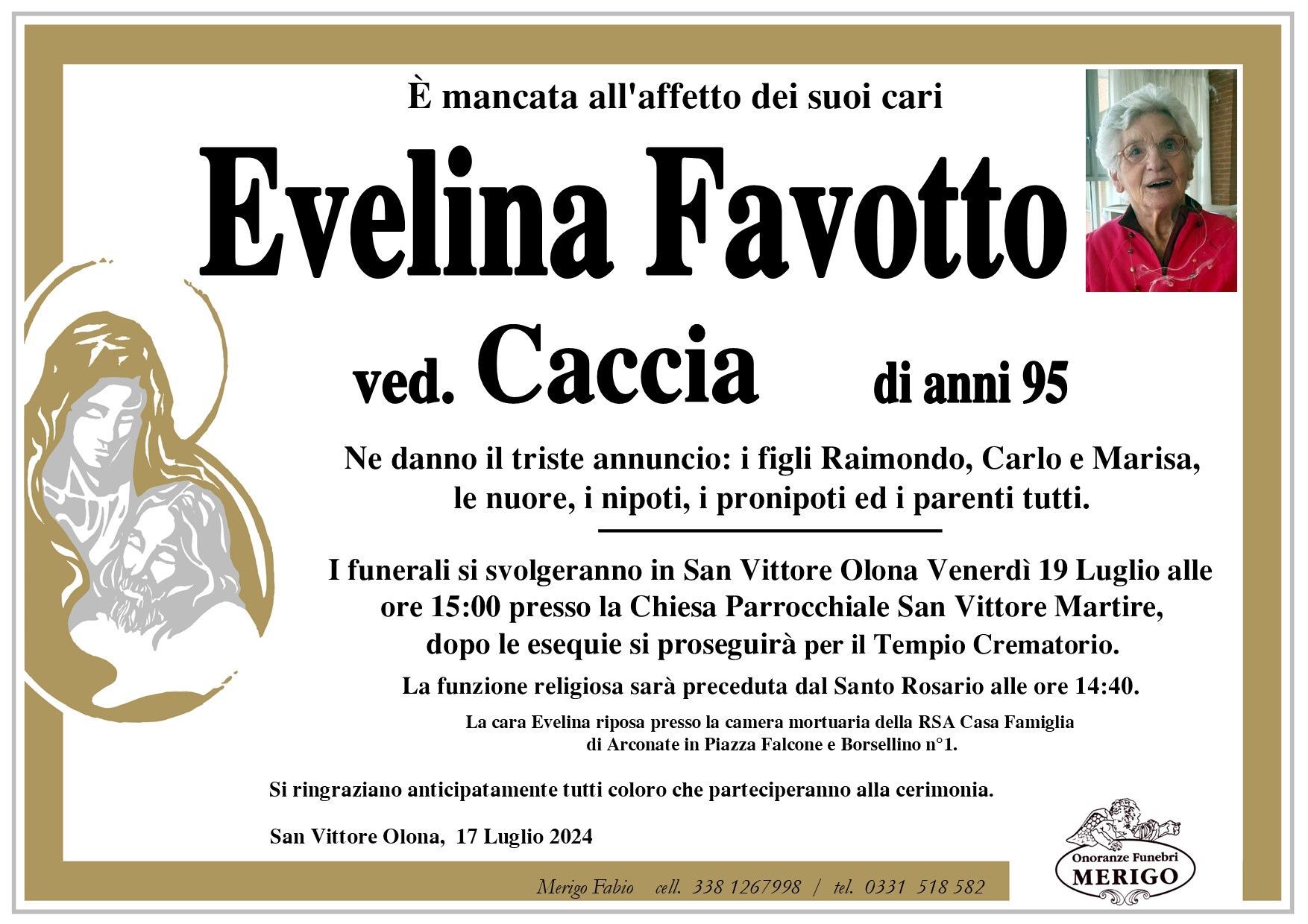necrologio Evelina Favotto ved. Caccia