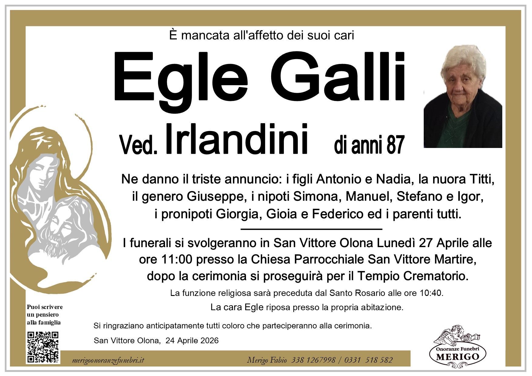 necrologio Egle Galli ved. Irlandini