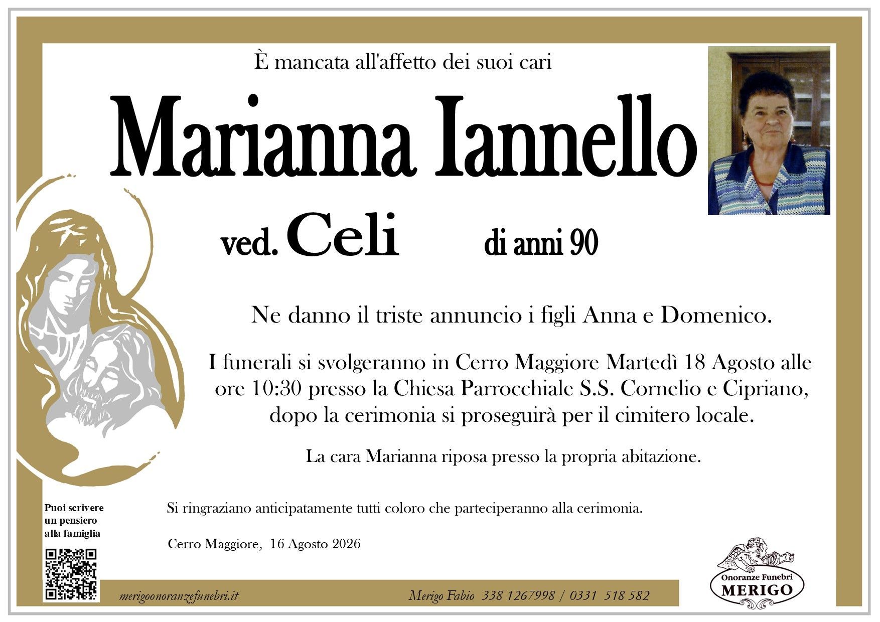 necrologio Marianna Iannello ved. Celi