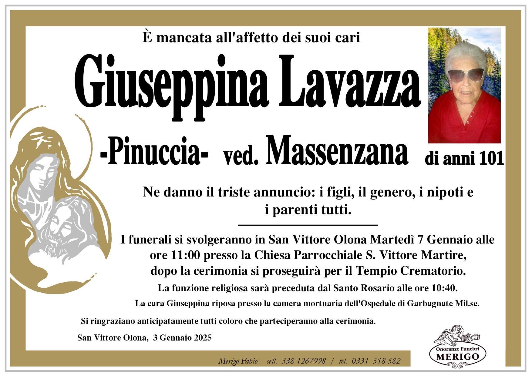 necrologio Giuseppina Lavazza (Pinuccia) ved. Massenzana