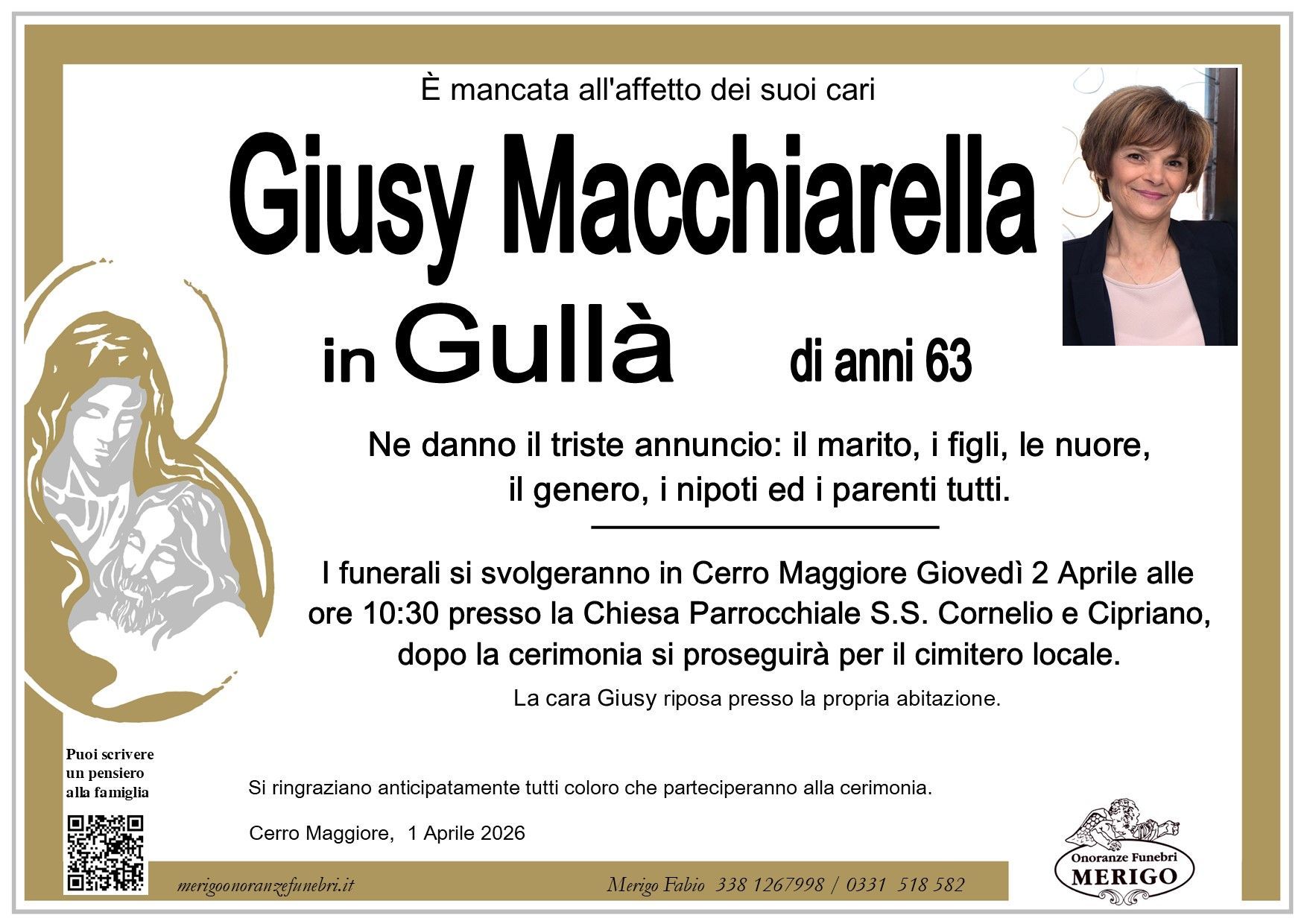 necrologio Giusy Macchiarella in Gullà