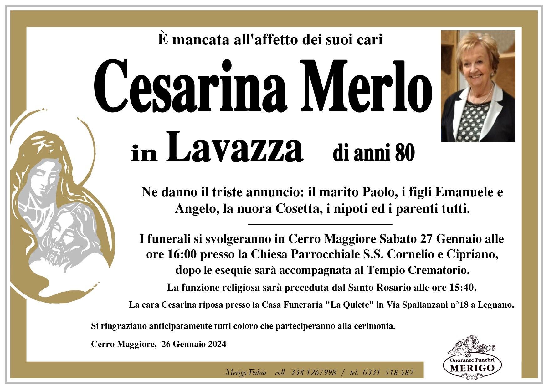 necrologio Cesarina Merlo