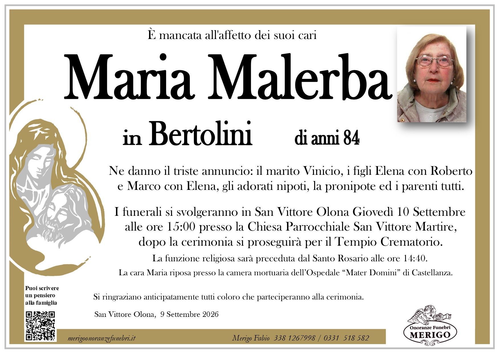 necrologio Maria Malerba in Bertolini