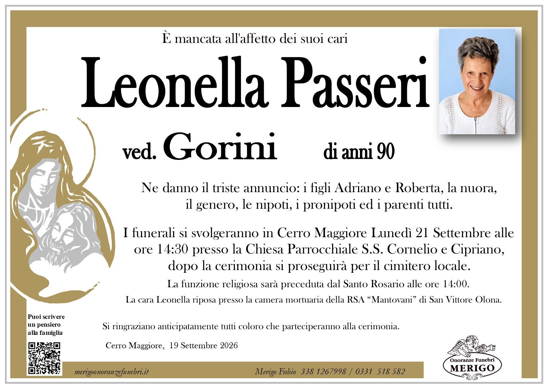 necrologio Leonella Passeri ved. Gorini
