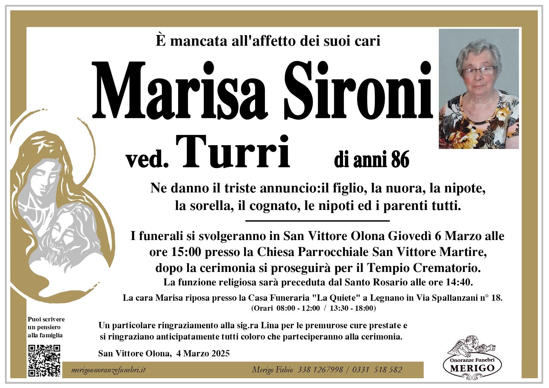 necrologio Marisa Sironi ved. Turri