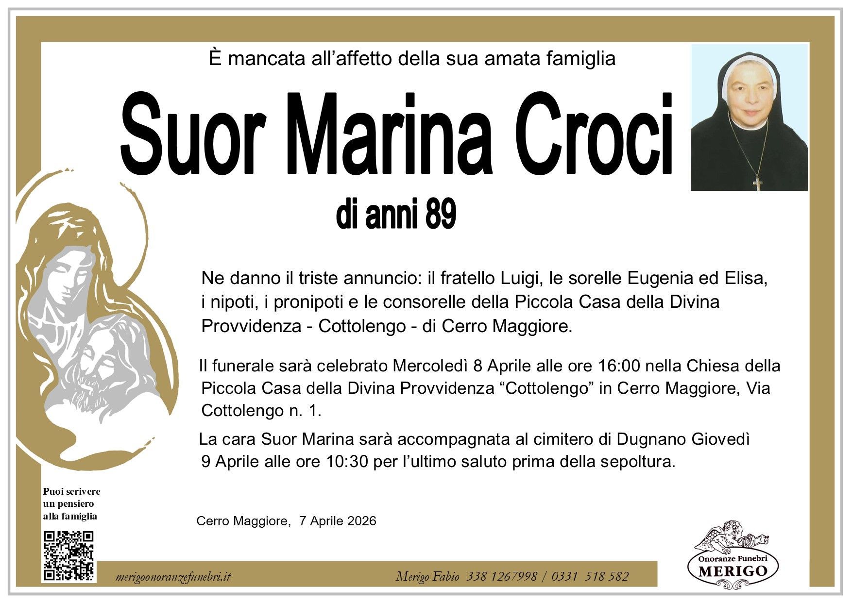 necrologio Suor Marina Croci