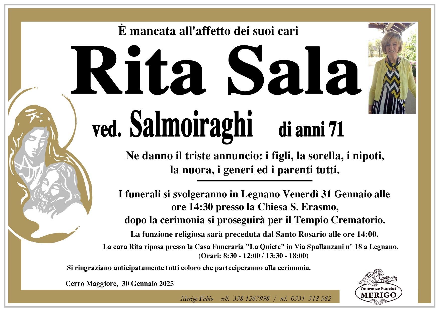 necrologio Rita Sala ved. Salmoiraghi