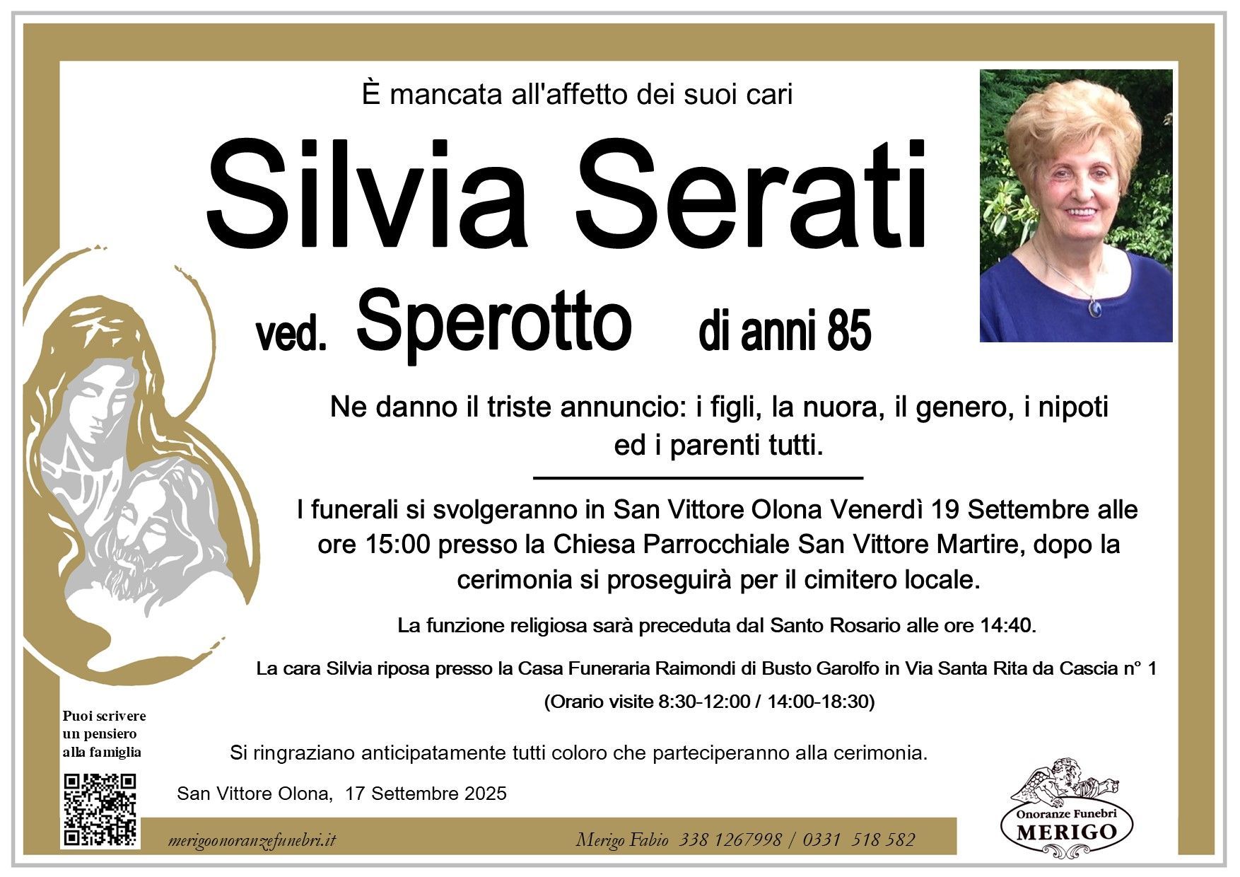 necrologio Silvia Serati ved. Sperotto
