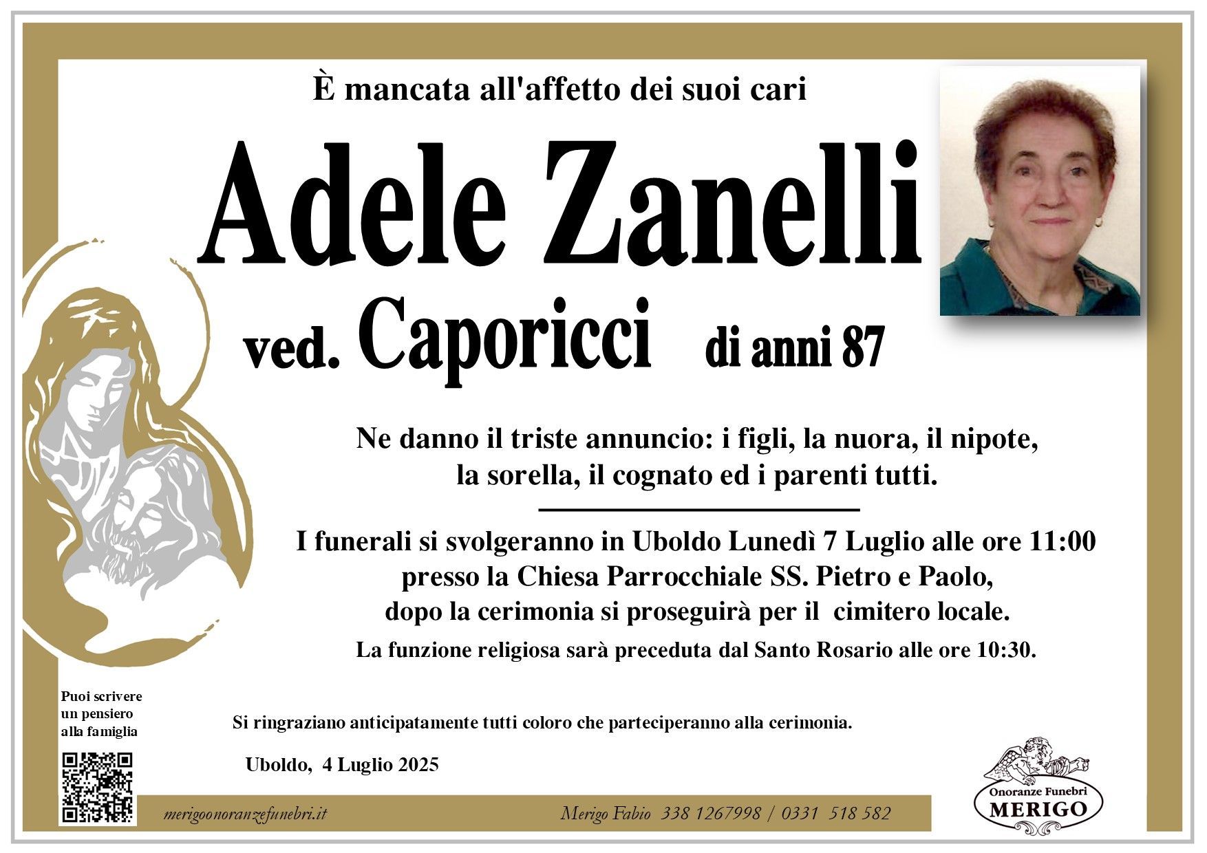 necrologio Adele Zanelli ved. Caporicci