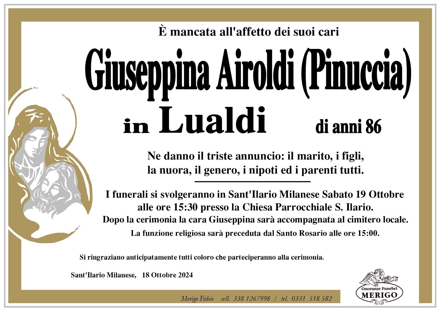 necrologio Giuseppina Airoldi (Pinuccia) in Lualdi