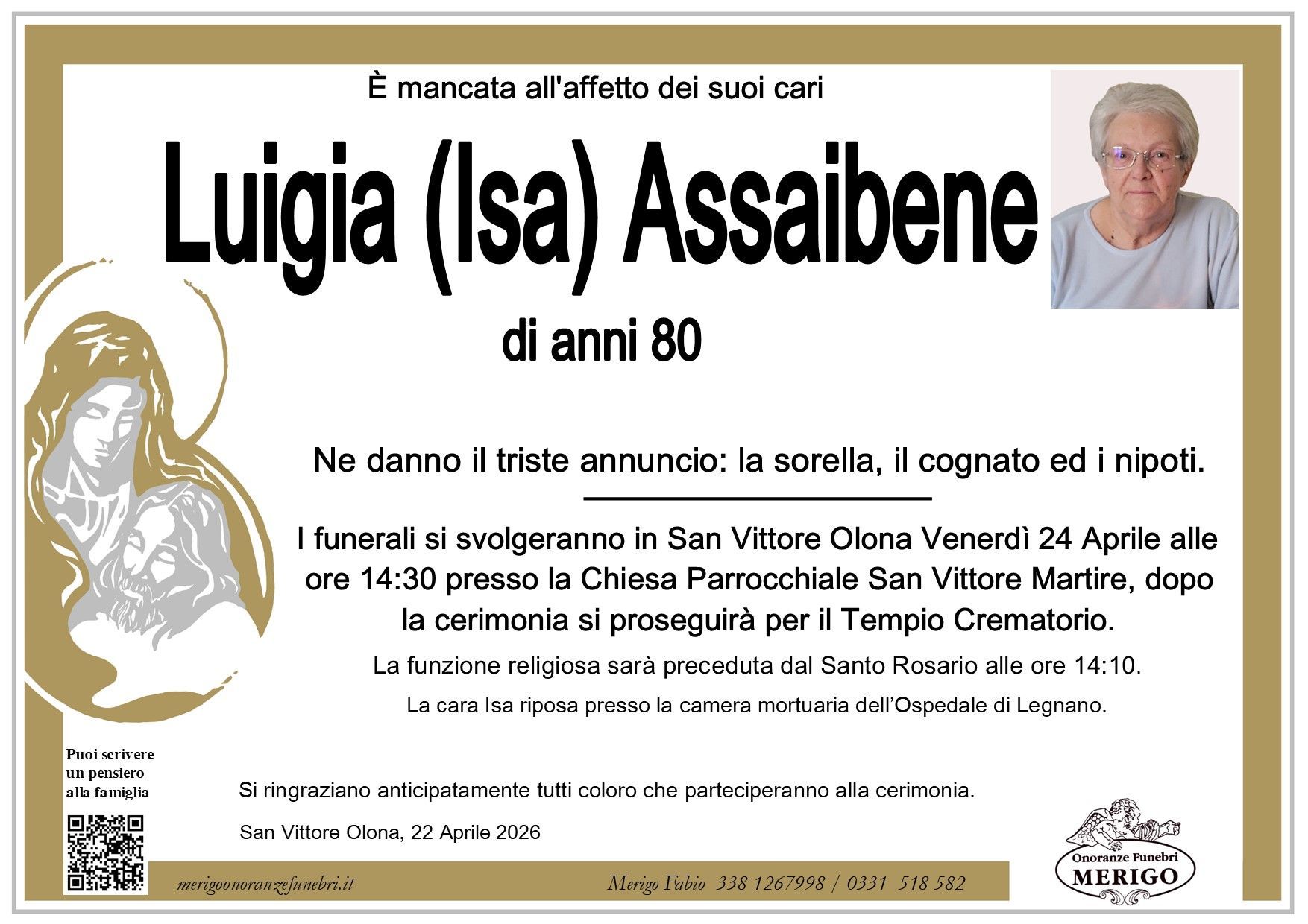necrologio Luigia (Isa) Assaibene