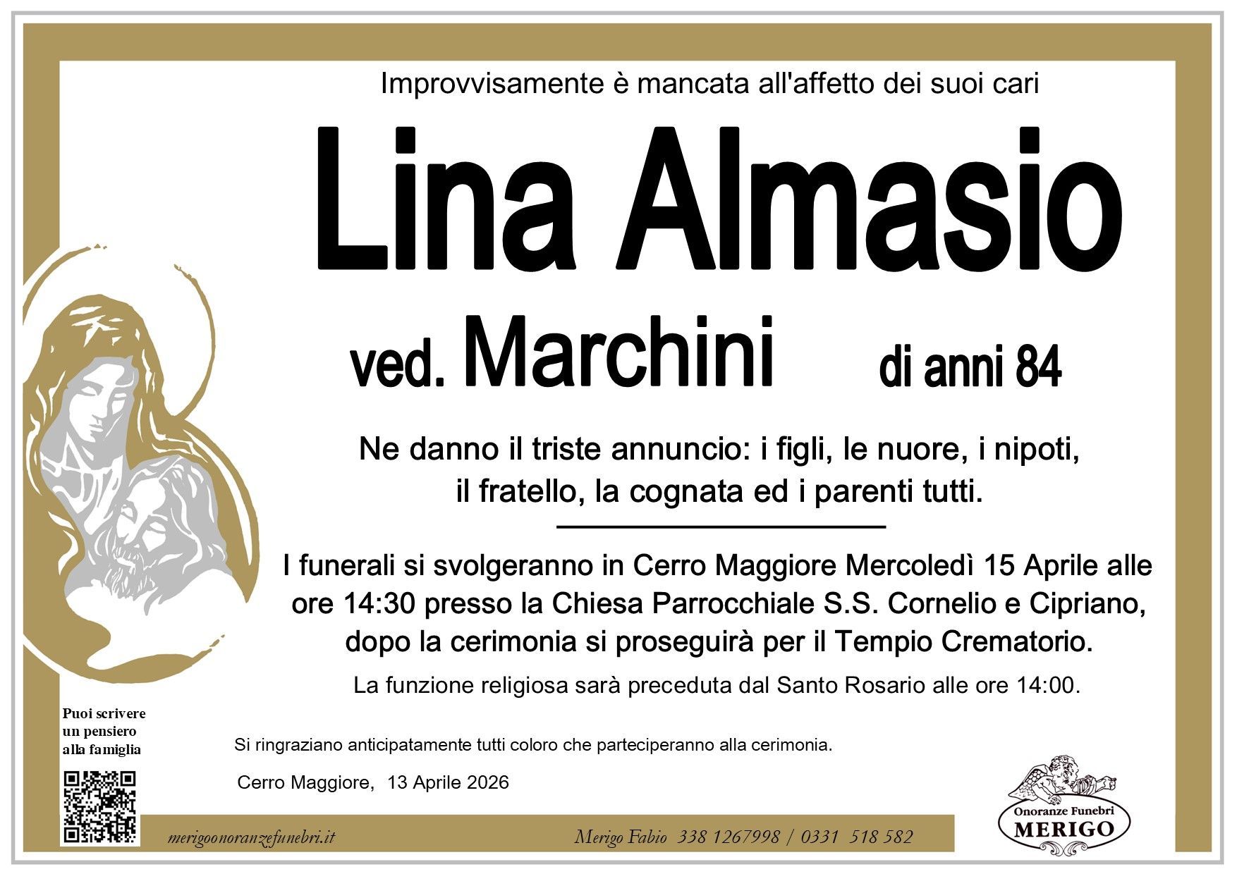 necrologio Lina Almasio ved. Marchini