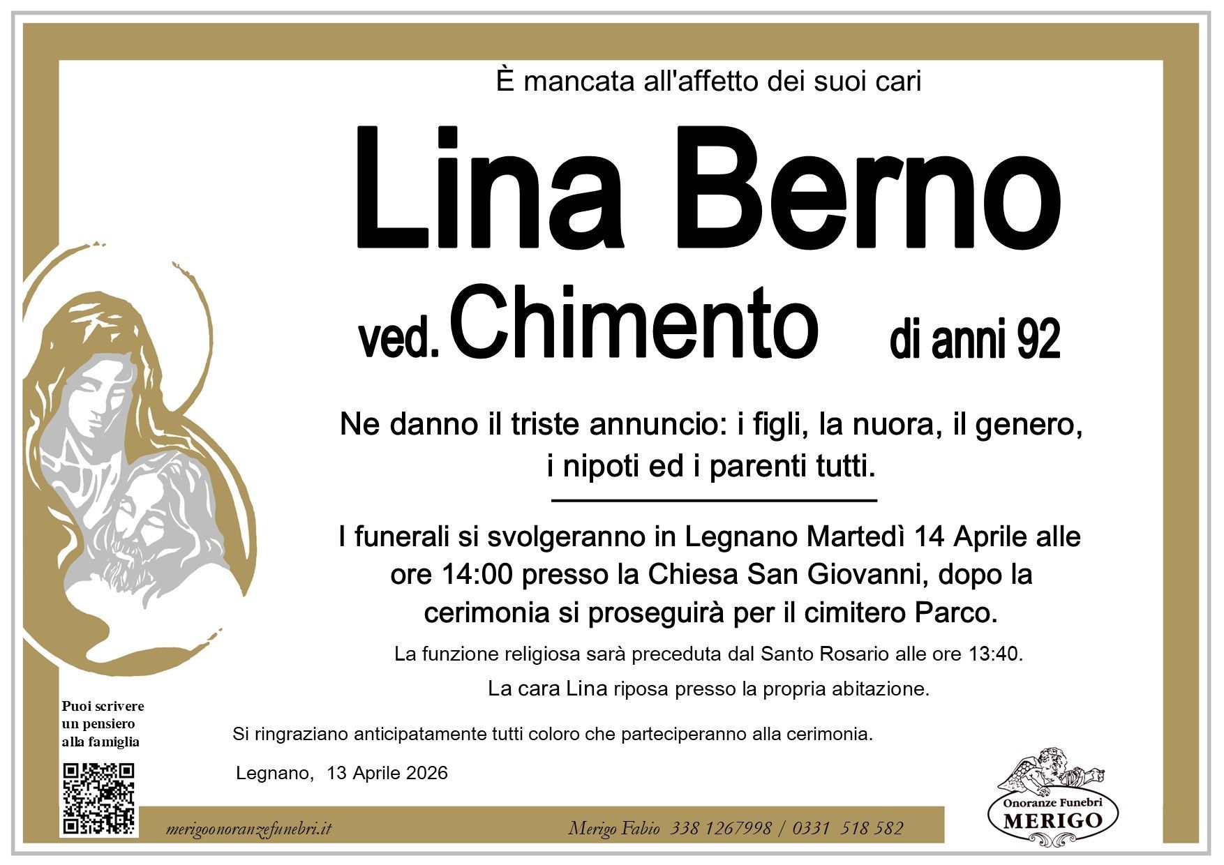 necrologio Lina Berno ved. Chimento