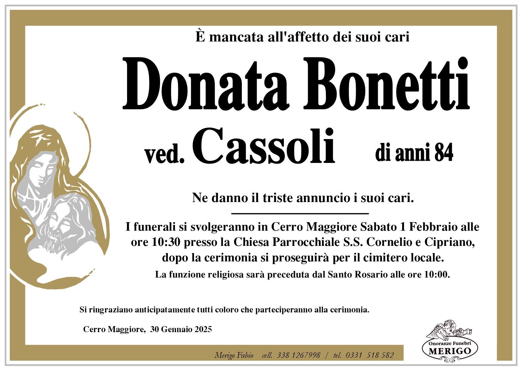 necrologio Donata Bonetti ved. Cassoli