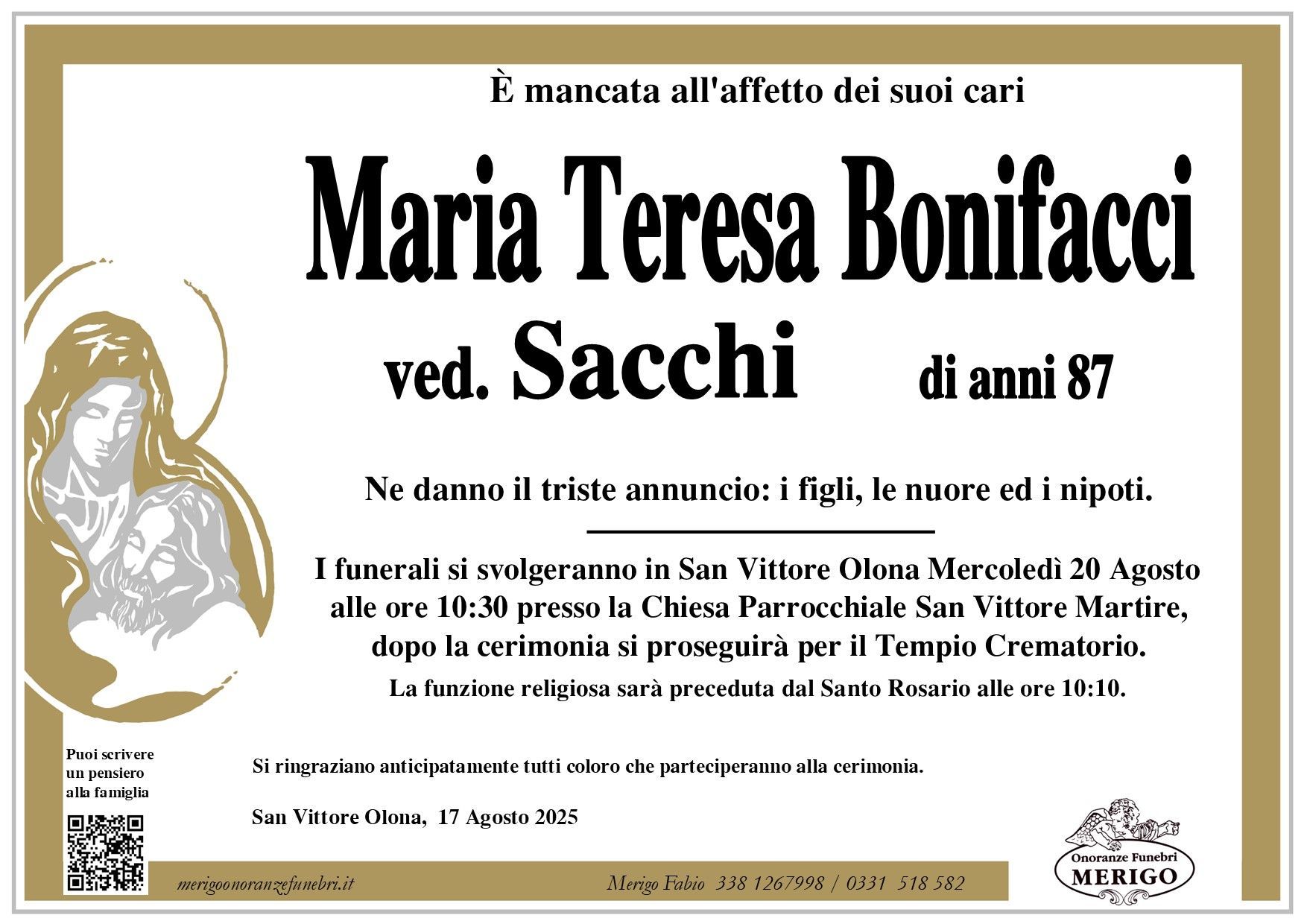 necrologio Maria Teresa Bonifacci ved. Sacchi